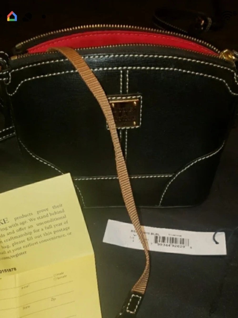 Dooney & Bourke Black Crossbody with Red Interior and White Stitching